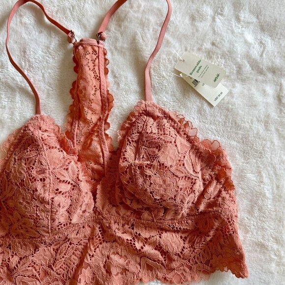 NWT Aerie Coral Bluegrass Lace Padded Racerback Bralette - Size: Small - Picture 3 of 8